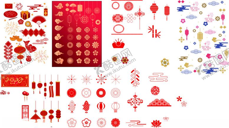 编号：57459511201619494754【酷图网】源文件下载-红色节庆装饰图案素材包