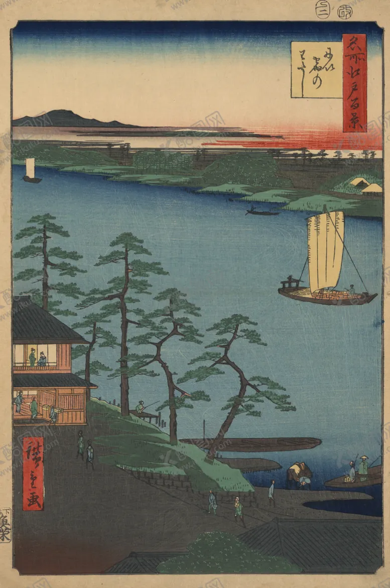 日本风景浮世绘式装饰画复古人物形象装饰画