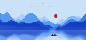 中国风冬季山水蓝色简约背景