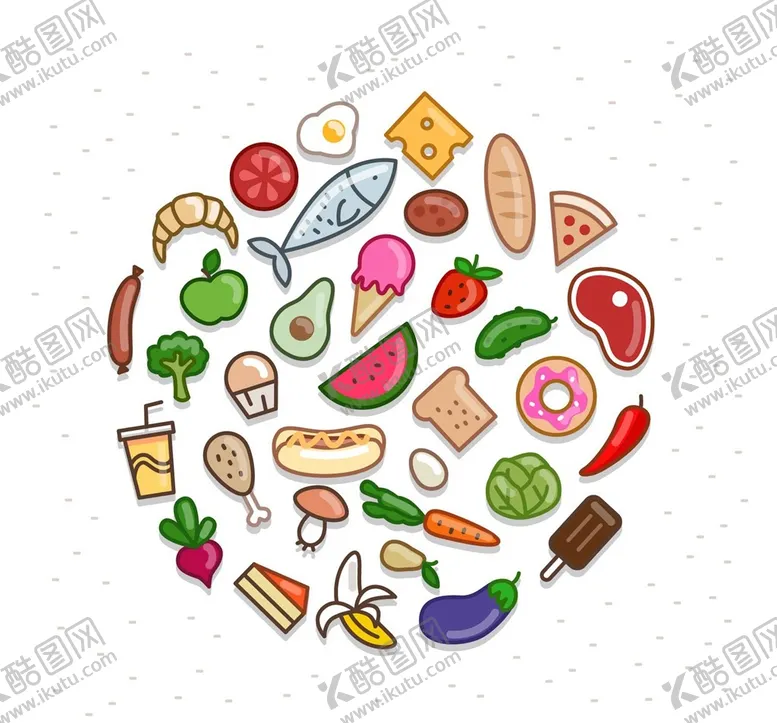 编号：66781510191429383269【酷图网】源文件下载-七彩食物图标