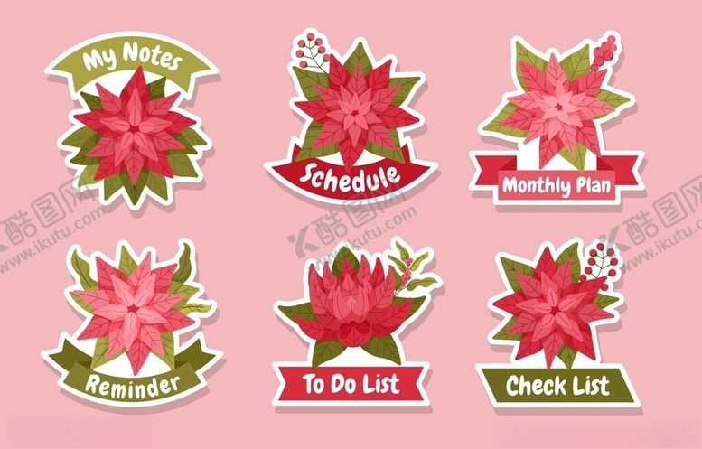 编号：93223404021102219367【酷图网】源文件下载-圣诞花卉贴纸装饰图案