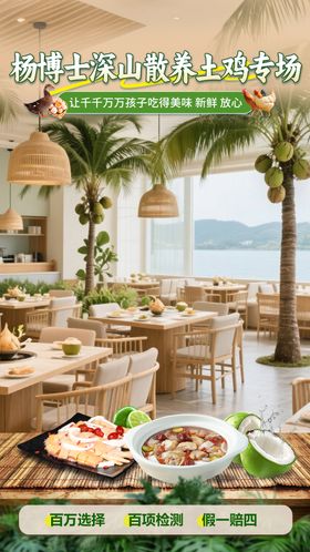 海南清新简约美食椰子鸡直播间
