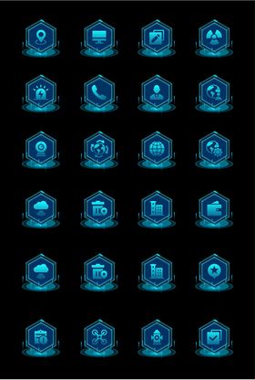 蓝色科技盾牌图标集合