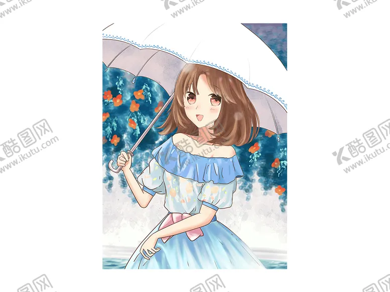 编号：05817209240205337982【酷图网】源文件下载-动漫打伞美女手绘插画设计