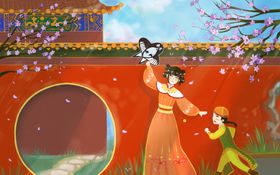 城墙宫殿国风古风插画卡通素材