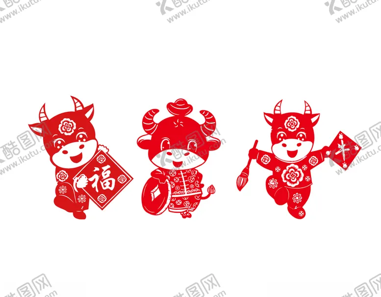 编号：11998705011801383472【酷图网】源文件下载-2021牛年剪纸素材