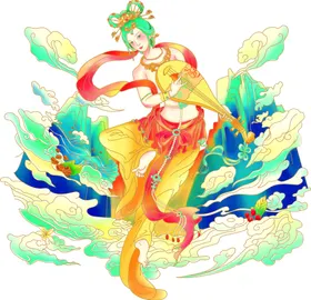 插画琵琶彩云古装女飞天
