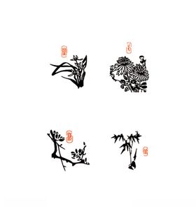 梅兰竹菊卡通插画手绘图标