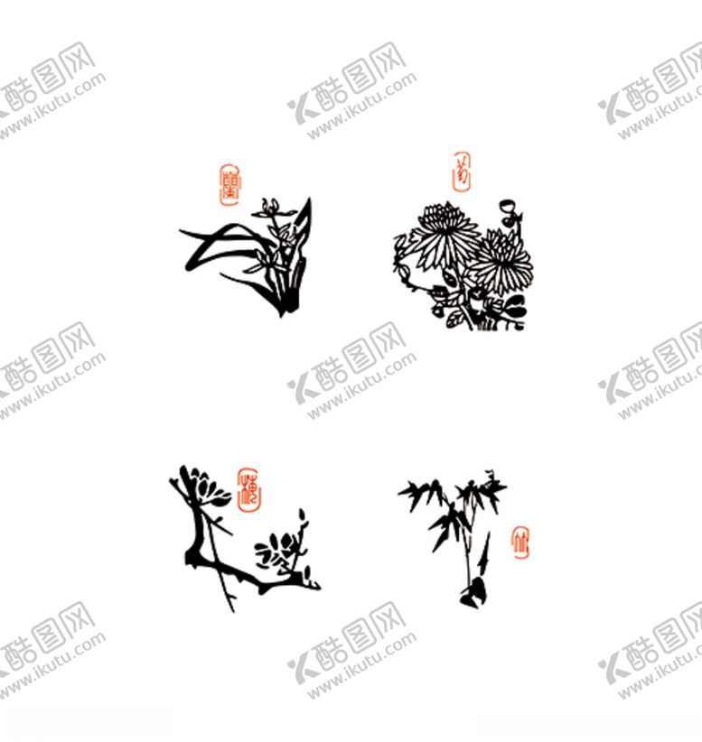 编号：19024206261605381847【酷图网】源文件下载-手绘梅兰竹菊图案