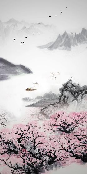 中国风新中式山水画墨装饰写意禅意墨意境