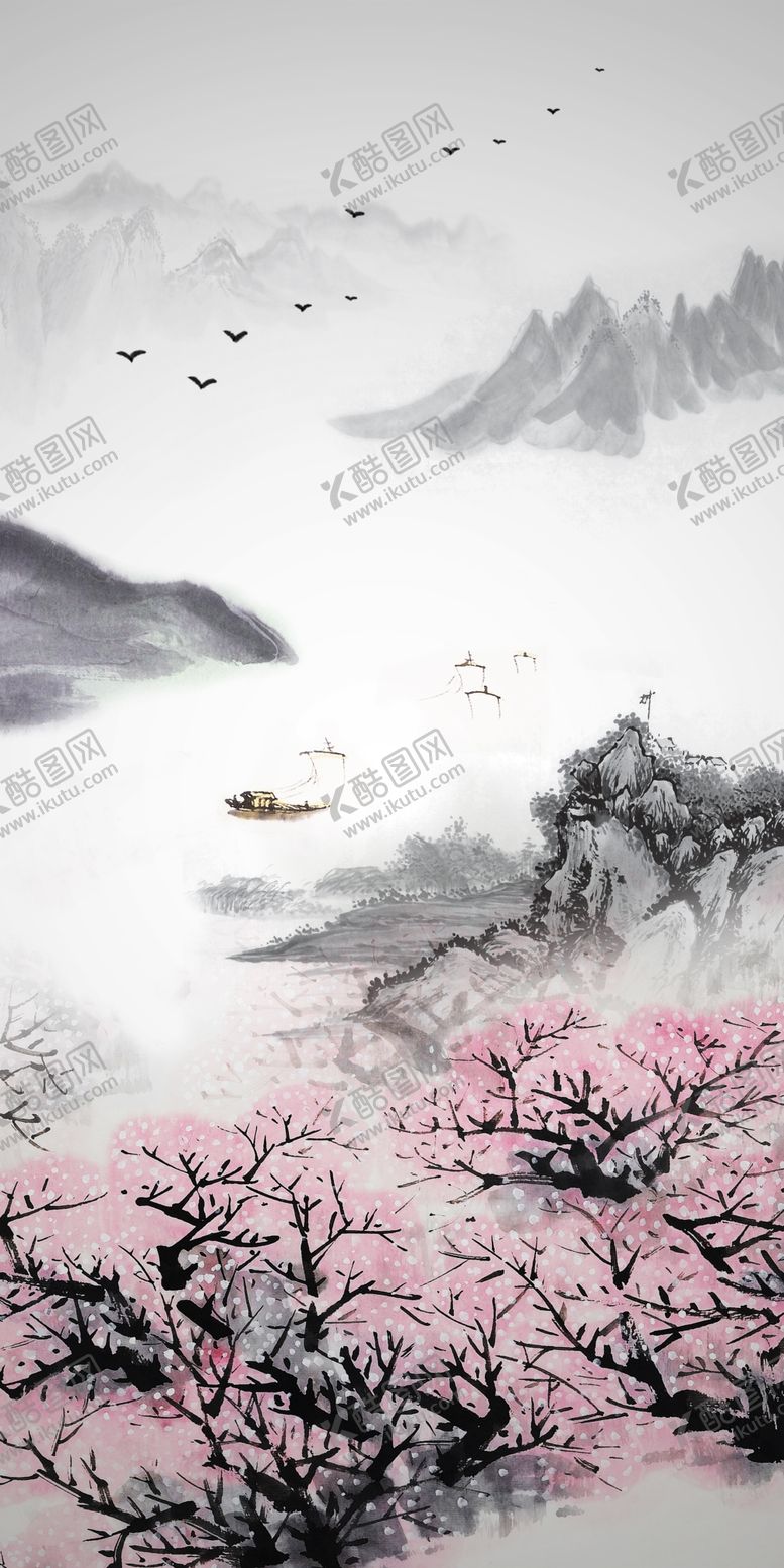 中国风新中式山水画墨装饰写意禅意墨意境