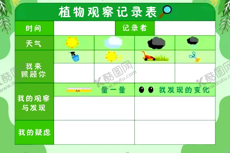 编号：95702410020104530965【酷图网】源文件下载-植物观察记录表