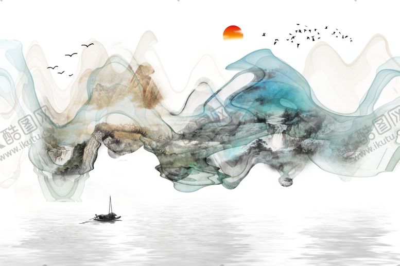 编号：22322309300158154834【酷图网】源文件下载-新中式简约意境山水电视背景墙