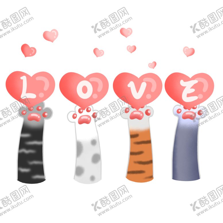 编号：83835702110720228343【酷图网】源文件下载-粉色爱心猫爪情人节元素