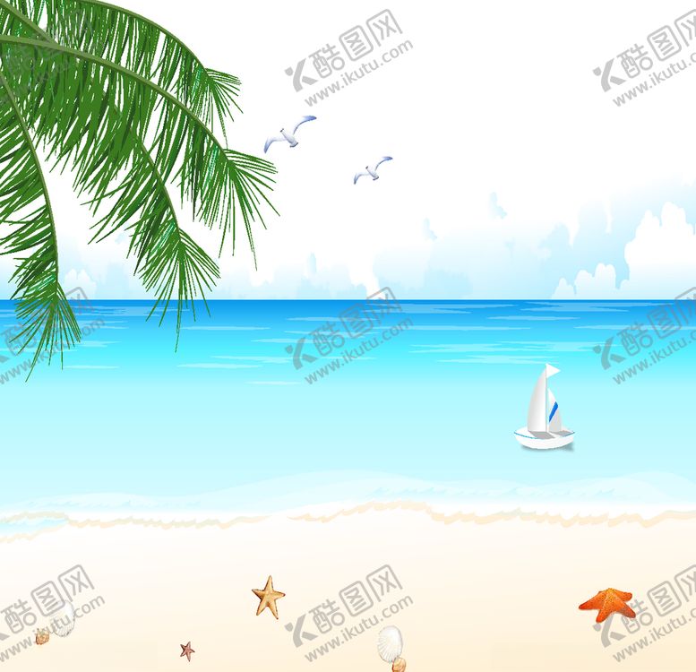 编号：35540007010032476875【酷图网】源文件下载-卡通海洋沙滩天空海岛背景