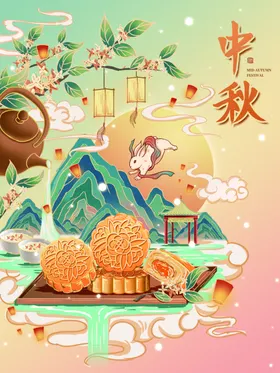 中秋节背景2022节佳节节单页