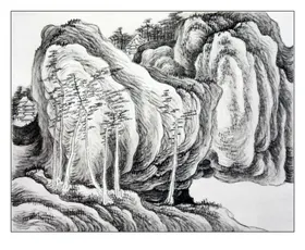 水墨画山古代山国