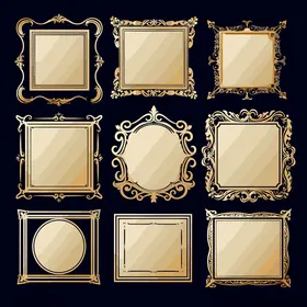 复古金色边框装饰画框集合