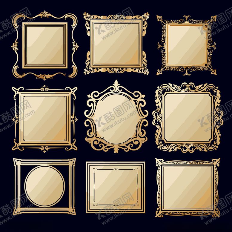编号：38065011171933001933【酷图网】源文件下载-复古金色边框装饰画框集合