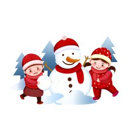 立冬节气小女孩堆雪人合影手绘插画海报