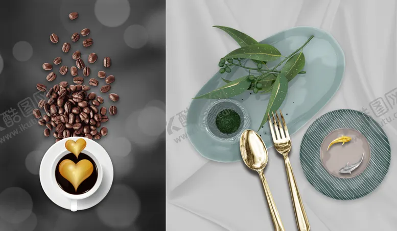 编号：80574401200546425802【酷图网】源文件下载-咖啡豆咖啡餐具艺术挂画装饰画