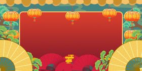 手绘国潮风幽夜青新年狂欢导航条