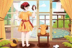 擦玻璃人物女孩插画卡通素材