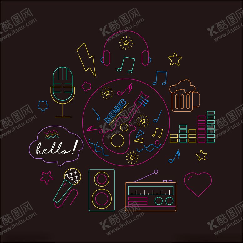 编号：64483910042149498719【酷图网】源文件下载-酷炫霓虹灯发光点缀装饰元素图片