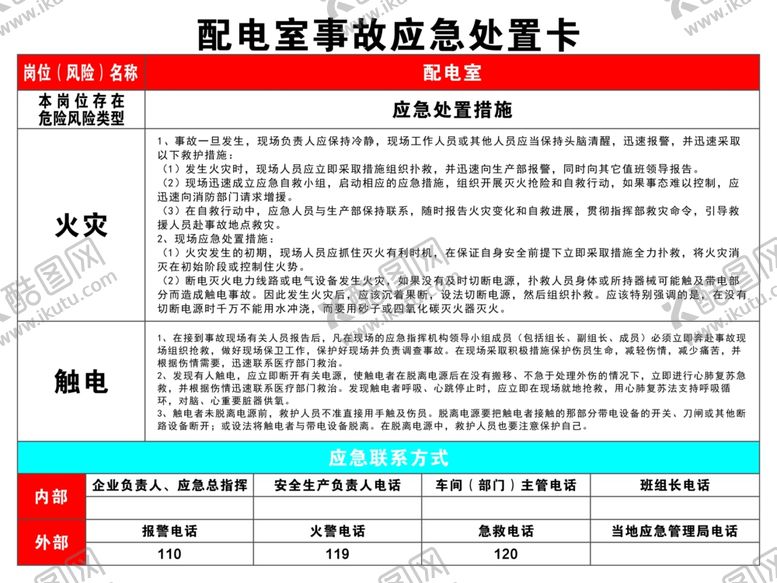 编号：69921701240528138565【酷图网】源文件下载-配电室处置卡