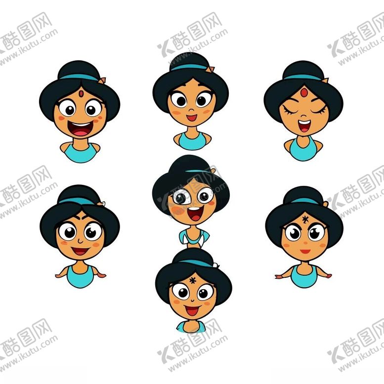 编号：62039301251949588173【酷图网】源文件下载-不同情绪状态的少女头像组合