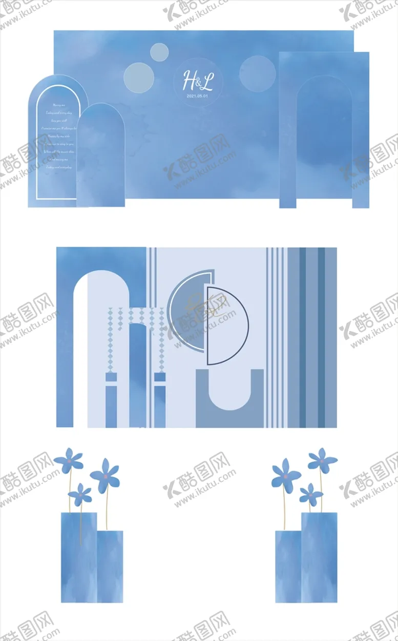 编号：92962602100307305051【酷图网】源文件下载-蓝色系婚礼CDR矢量源文件