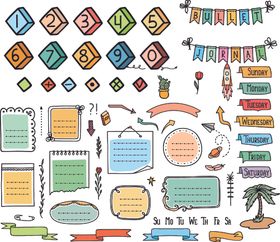 多彩手绘风可爱卡通设计元素集