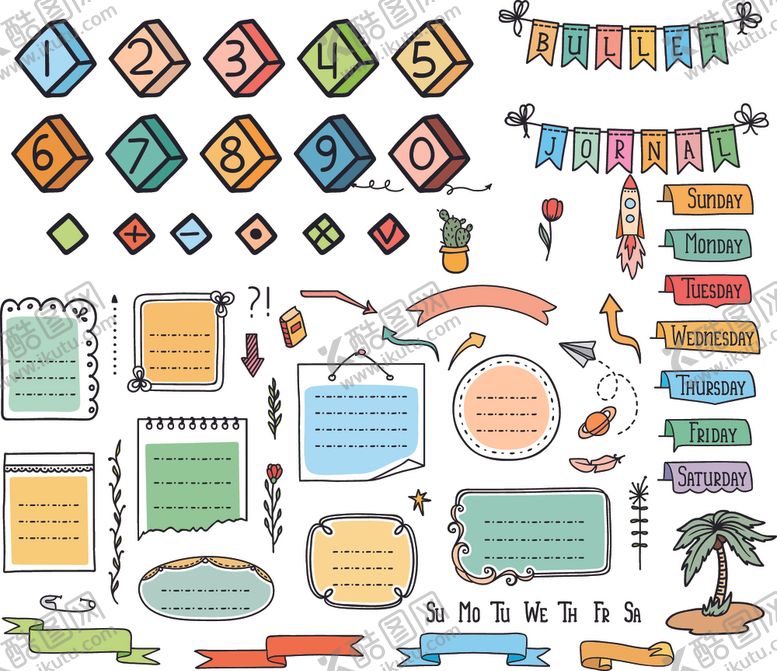 编号：34251710120603129962【酷图网】源文件下载-多彩手绘风可爱卡通设计元素集