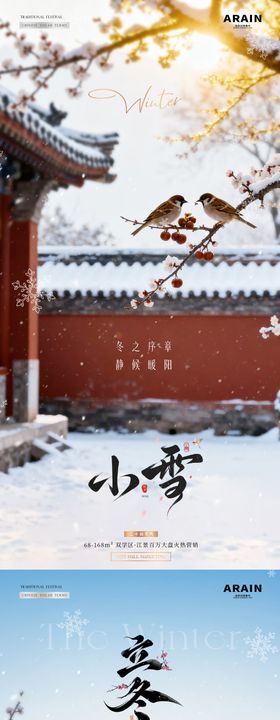 地产立冬小雪风景雪花海报