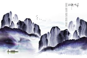 新中式抽象水墨山水背景墙