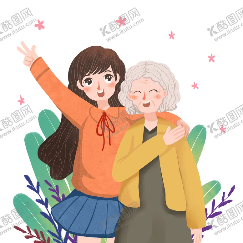 编号：58627009241509117283【酷图网】源文件下载-老人和孙女卡通图