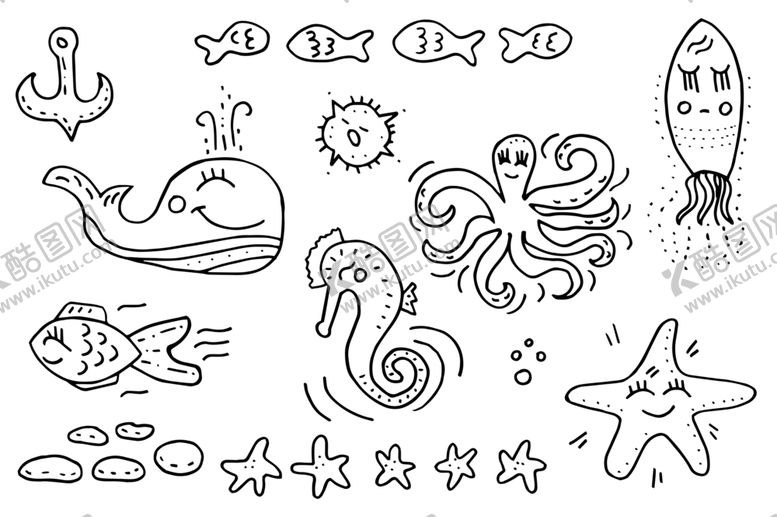 编号：40136810051532317259【酷图网】源文件下载-手绘海洋生物