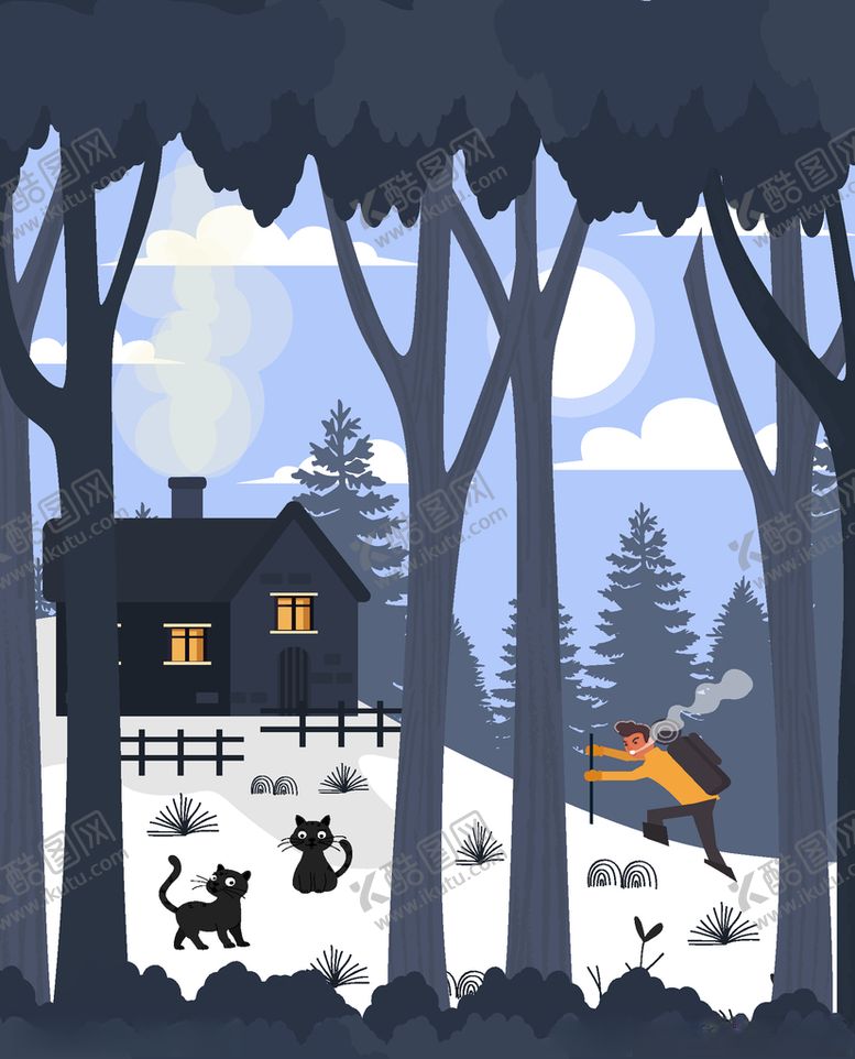 编号：16078507130322246915【酷图网】源文件下载-创意冬季房屋和人物