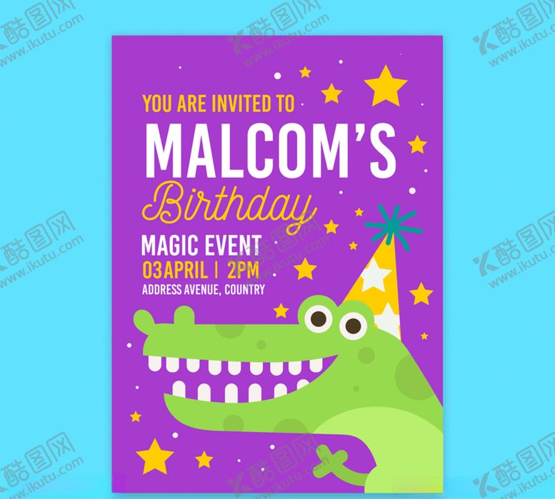 编号：63825809170608386605【酷图网】源文件下载-创意鳄鱼生日派对传单矢量素材