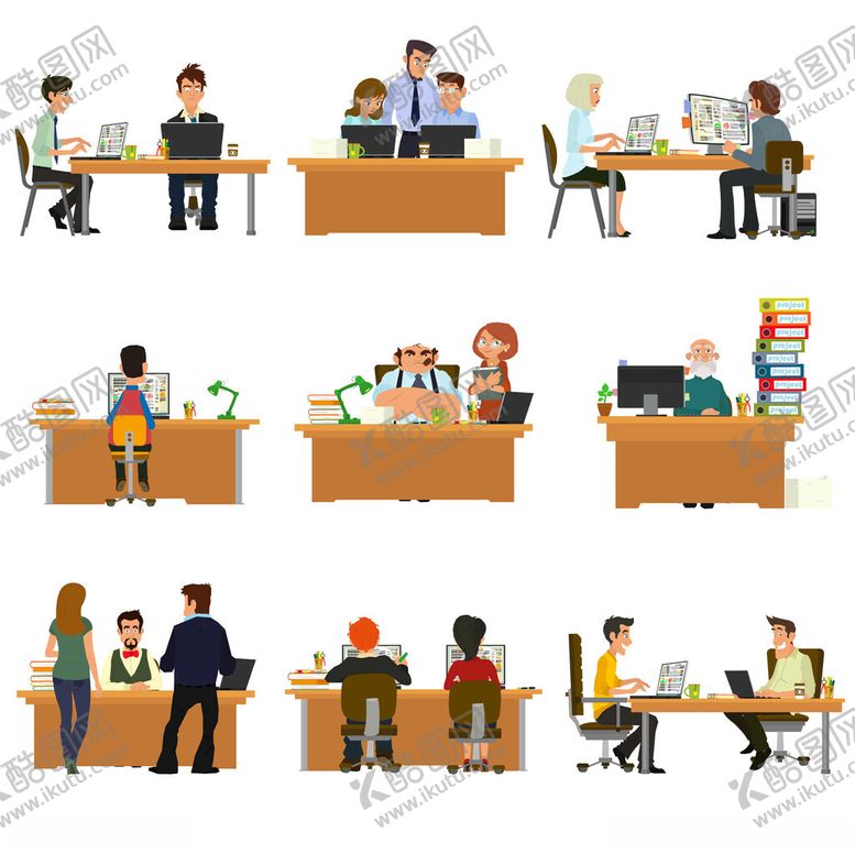 编号：56604111200451494982【酷图网】源文件下载-多样办公场景人物插画