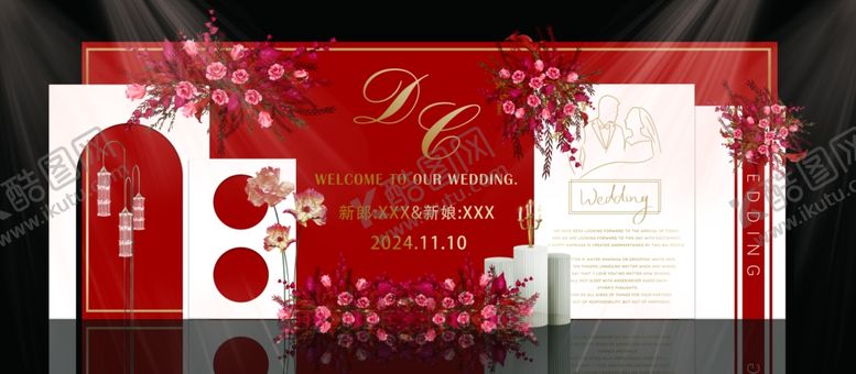 编号：98761001252013334676【酷图网】源文件下载-红金色时尚简约婚礼效果图