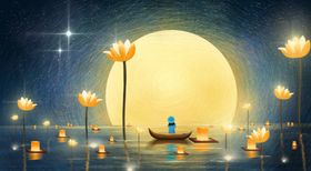 中秋节插画兔子赏月嫦娥圆月