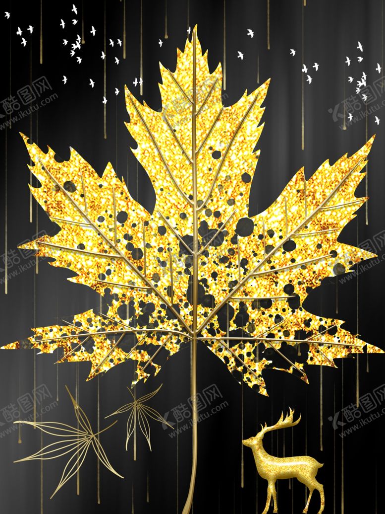 编号：62602510012230236467【酷图网】源文件下载-金叶子麋鹿装饰画