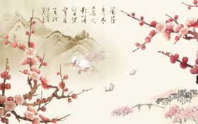 花鸟画梅花竹子背景墙