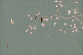 中式浮雕花鸟背景墙