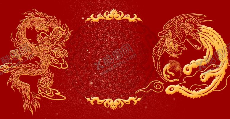 编号：67528905101124262438【酷图网】源文件下载-喜庆红色中国风龙凤双喜背景海报