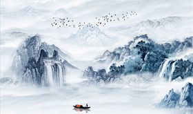 水墨电视背景墙中式大理石山