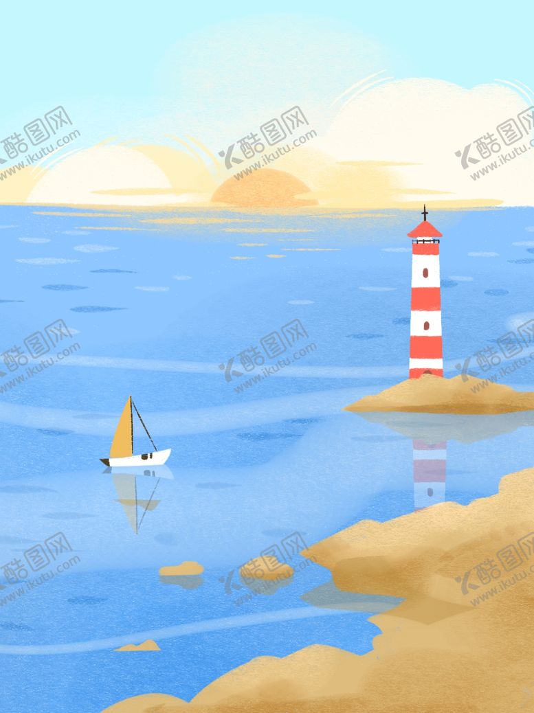 编号：85133310142348473661【酷图网】源文件下载-卡通海洋沙滩灯塔背景