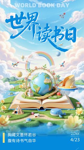世界读书日c4d插画海报