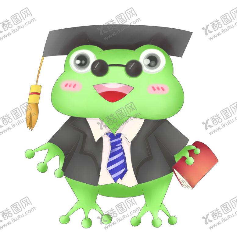 编号：15770804161852554948【酷图网】源文件下载-头戴学士帽的青蛙插画